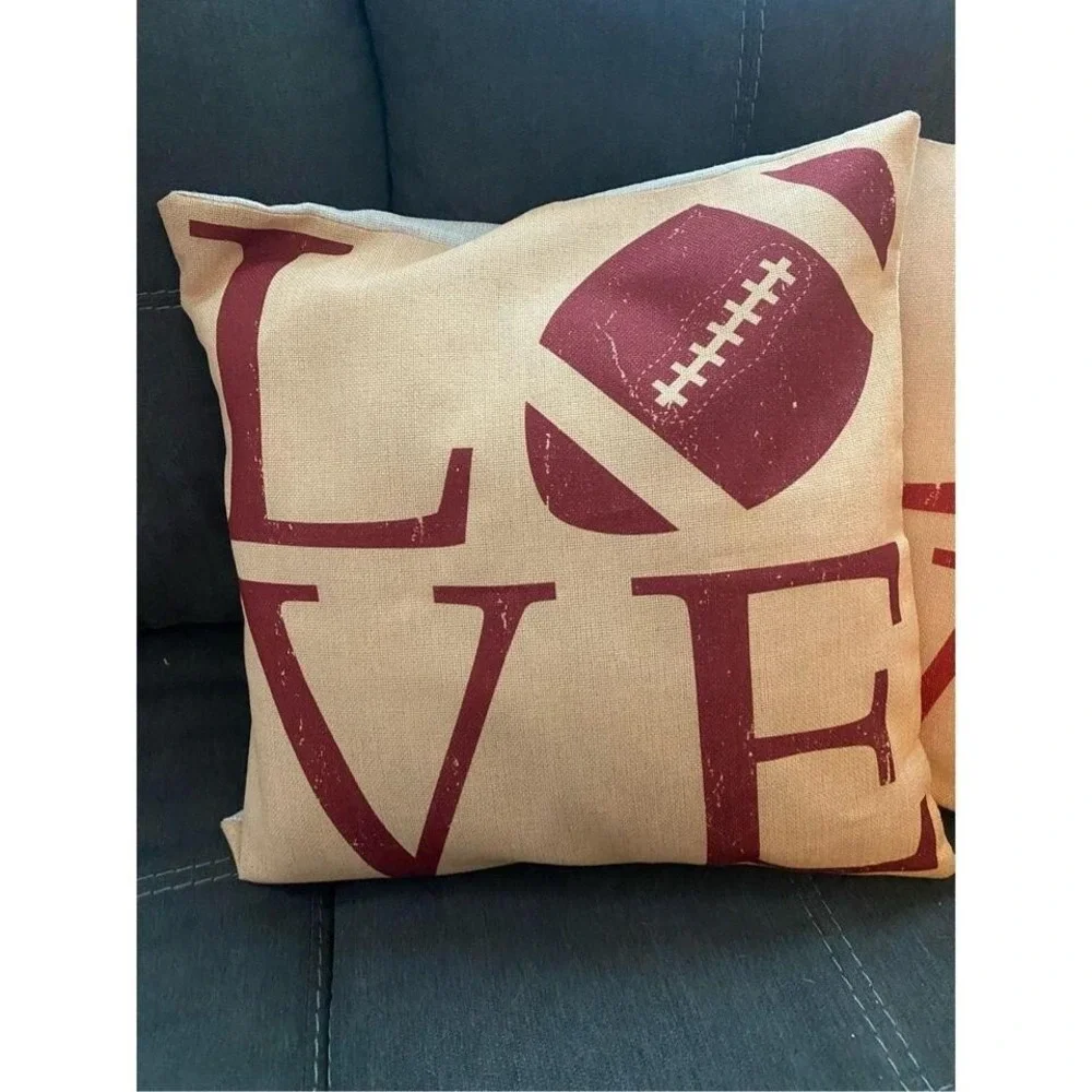 Love‎ Football Burlap Pillow covers